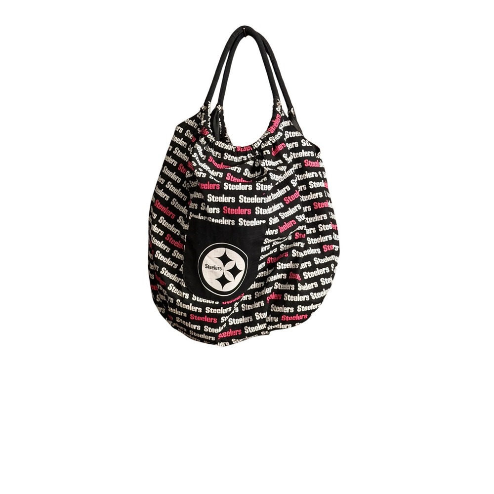 NFL Pittsburgh‎ Steelers Hobo Tote Bag Black Pink All Over Print Logo Handbag